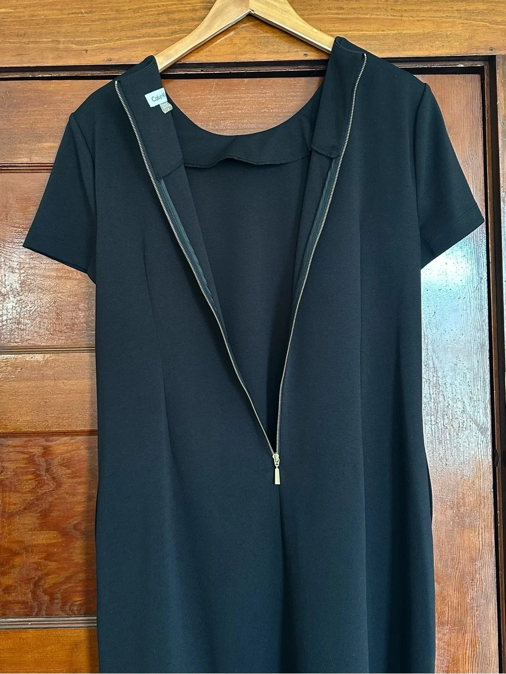 New Calvin Klein Black Short Sleeve Sheath Dress Size 14 Pockets Business Office